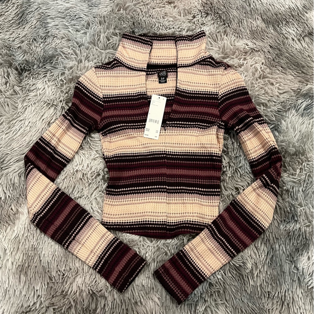 BDG Striped Cropped Zip-Up Top,